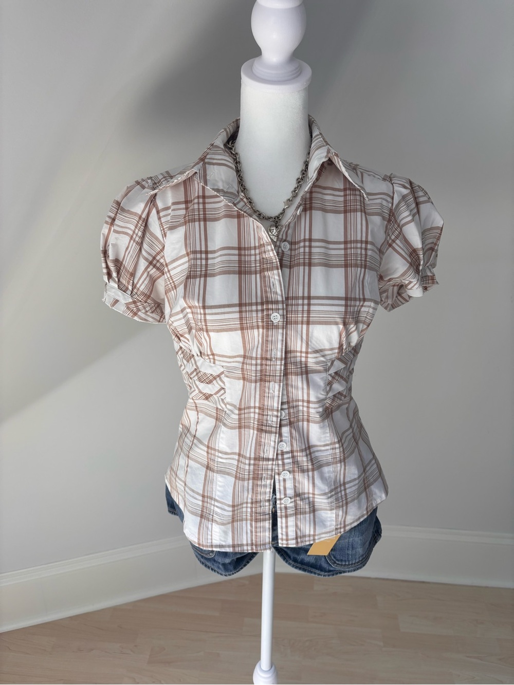 Y2K Bebe Plaid Puff Sleeve Blouse 🤍